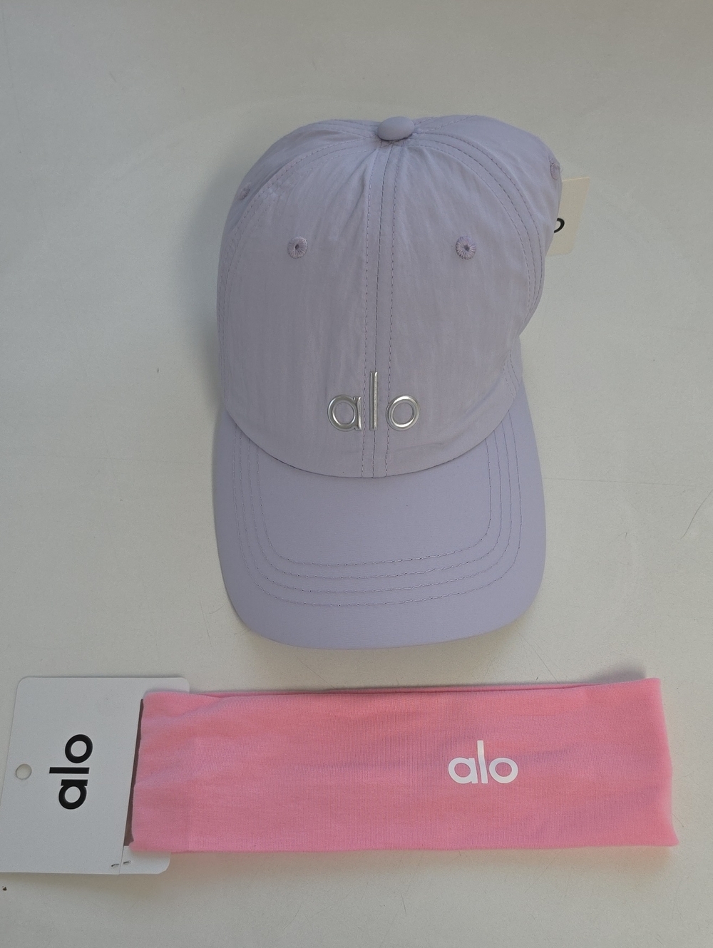 ALO Yoga Lavender Cap with Pink Headband